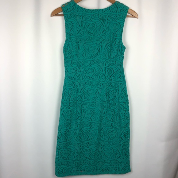 Eliza J High Neck Teal Lace Sleeveless Sheath Dress - Size 2 - Picture 7 of 13